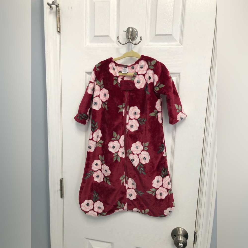 Baby HB Sleep Sack Fleece Long Sleeve Burgundy Floral Size S 0-6 Mo 10-18lbs